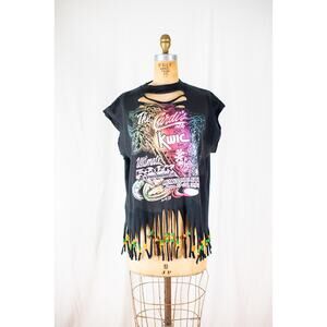 Vintage 80s 108FM Rock Radio Tee, Single Stitch Fringe Beaded T-Shirt Retro LG